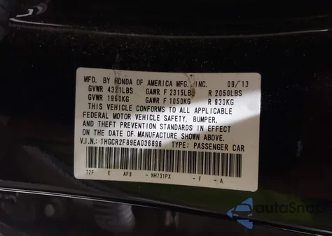 2014 Honda Accord Ex-L from USA, damaged, VIN 1HGCR2F89EA036896